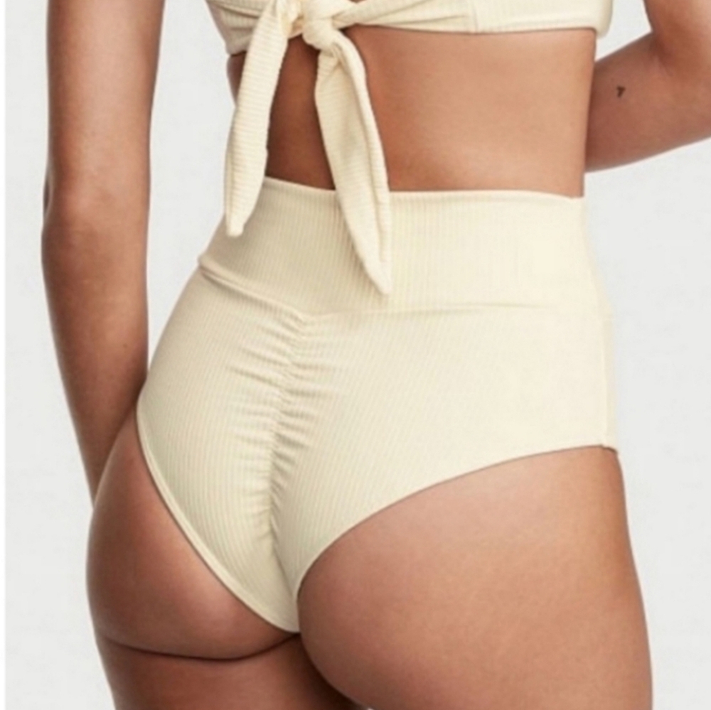 New!Montce Paula Ribbed High Waisted Scrunch Butt Bikini Bottom